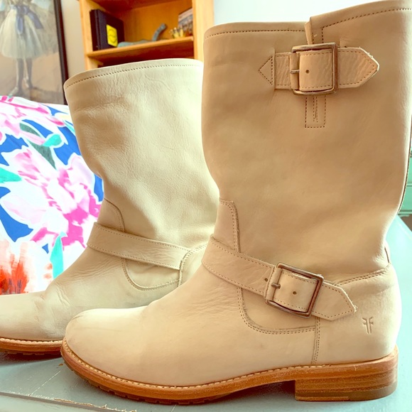Frye ivory Natalie mid engineer boots - Picture 1 of 4